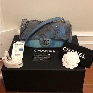 chanel blue sequin bag